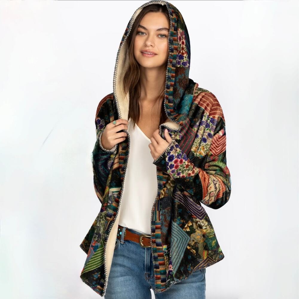 JOHNNY WAS Biya Imagination Sherpa Jacket - Open Cardigan - Size 2X